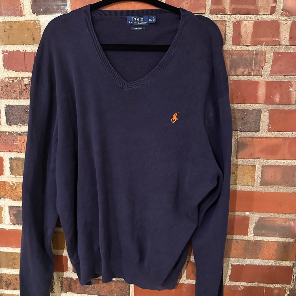 Ralph Lauren Blue V-Neck Sweater Classic Knit